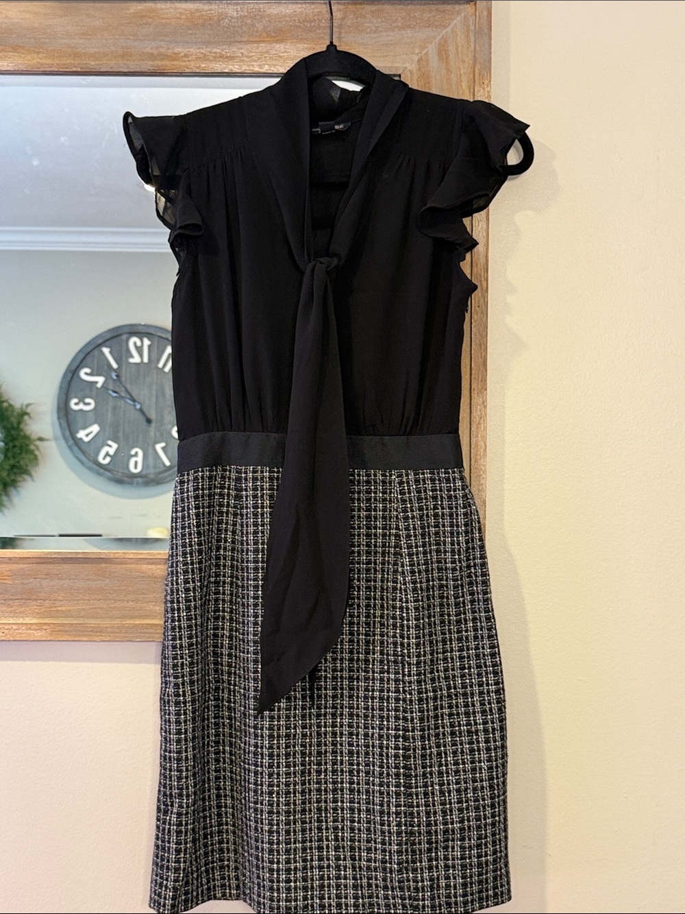 Banana Republic Black Tie-Neck Flutter Sleeve Midi Dress